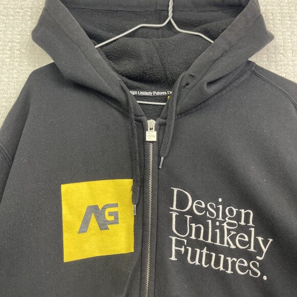 Y2K Analog Black Hoodie Men L Snowboard Full Zip Burton Design Unlikely Futures - Picture 5 of 16
